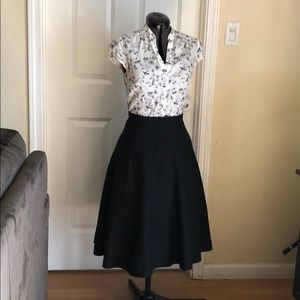 Black wool crepe 1/2 circle skirt XS
